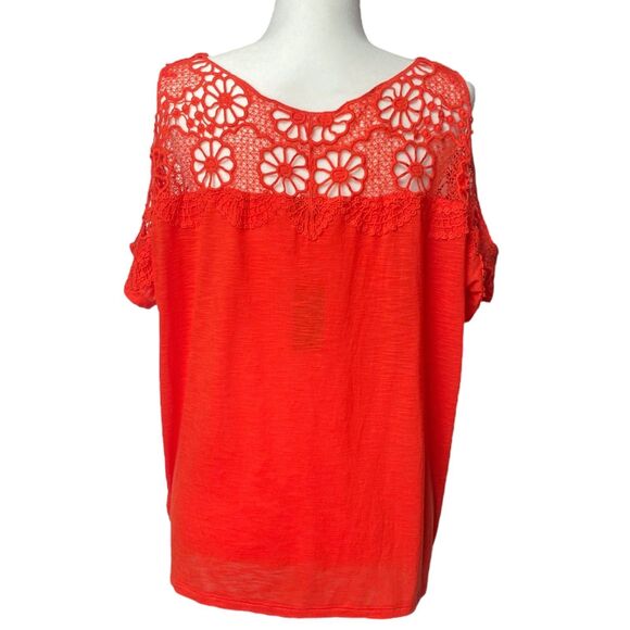Express Womens Short Sleeve Shirt Crochet Cold Shoulder Pullover Orange, Size L - Picture 2 of 4